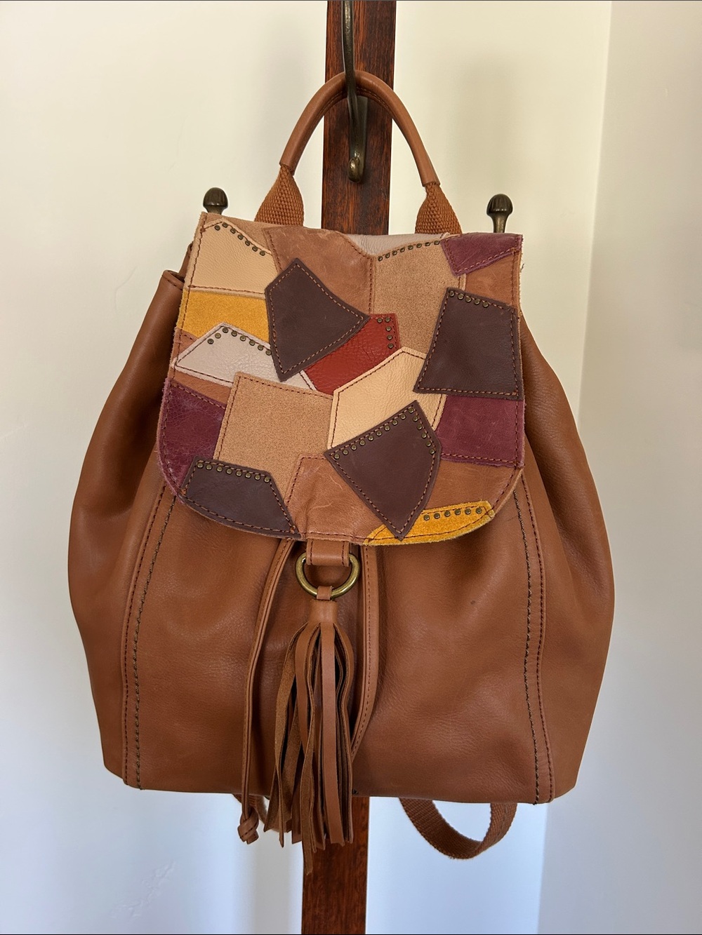 The Sak Womens Avalon Patchwork Leather Convertible Backpack‎ Brown Large